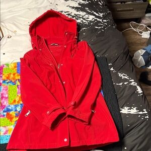 Nautica Red Hooded Jacket with Snap & Zip Closure
